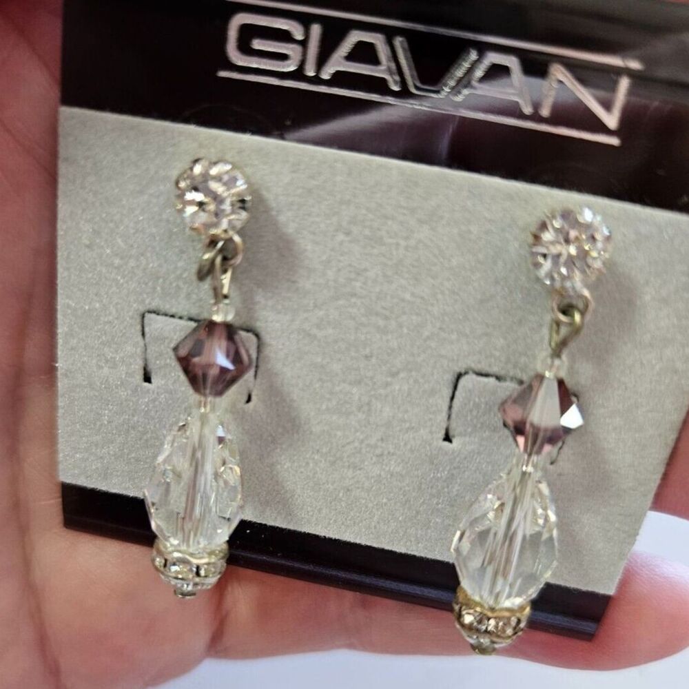 Giavan crystal dangling earrings pink silver